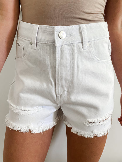 Lauren Distressed White Denim Shorts