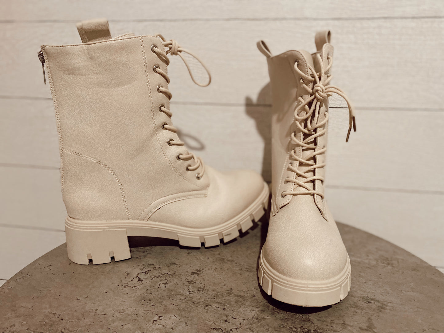 Stone Lace Up Combat Boots