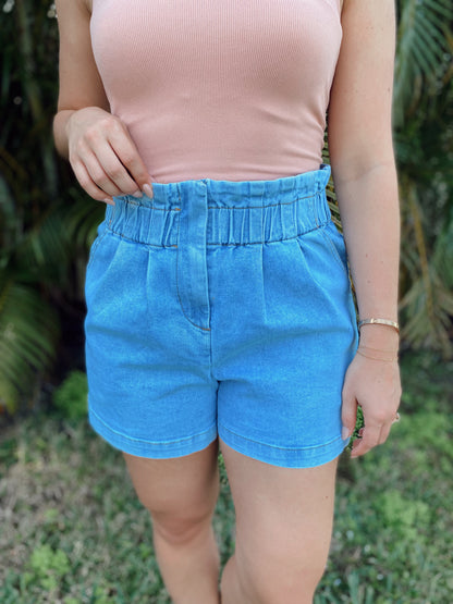 Heather Paper Bag Denim Shorts