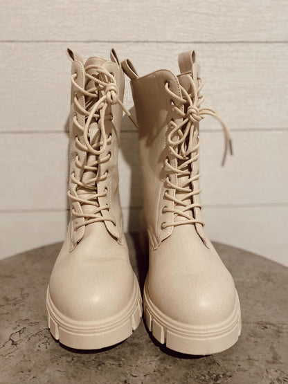 Stone Lace Up Combat Boots